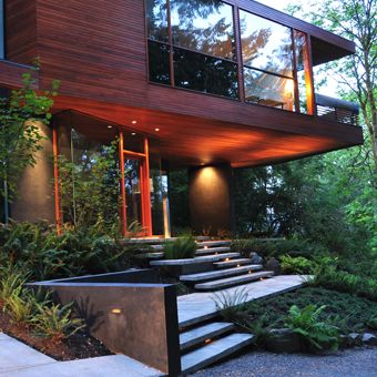 modern house. modern steps. Twilight House, Residence Architecture, Courtyard House, Forest House, Stone House, Modern Exterior, Contemporary Architecture, House In The Woods, House Front