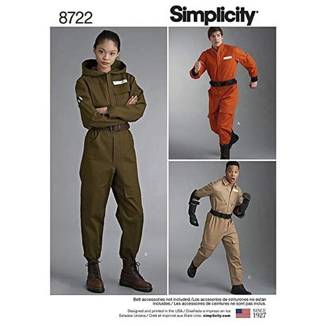 Amazon.com: Simplicity Creative Patterns US8722A Misses', Men's and Teens Costumes: Gateway Flight Suit Sewing Pattern, Women's Flight Suits, Suit Sewing Patterns, Costume Sewing Patterns, Flight Suit, Costumes For Teens, Star Wars Costumes, Costume Patterns, Simplicity Sewing