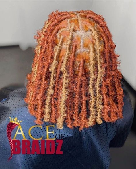 Faux Soft Locs Color Ideas, Cute Long Knotless Braids With Color, Red And Blonde Butterfly Locs, Peekaboo Soft Locs Red, Dyed Faux Locs, Copper Butterfly Locs, Fishbone Braid, Butterfly Locs, Faux Locs Hairstyles