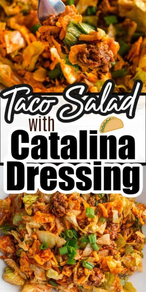 This taco salad is the BEST! Super easy to make, great for a potluck, and is a great dinner idea that kids love too! The nacho cheese Doritos MAKE this soooo good too! Taco Salad With Catalina Dressing, Hot Taco Dip, Nacho Cheese Doritos, Dorito Taco Salad, Nacho Salad, Dorito Taco, Easy Taco Salad Recipe, Catalina Dressing, Taco Salad Doritos