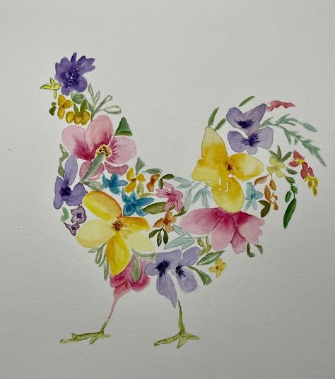 Chicken Watercolor, Watercolor Chicken, Chicken Tattoo, Chicken Illustration, Color Theory Art, Easter Paintings, Chicken Pictures, Watercolor Birthday Cards, Chicken Painting