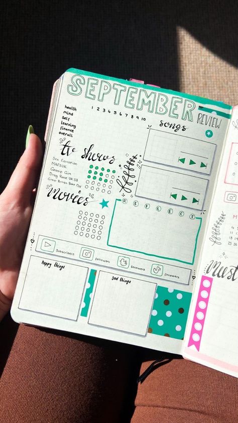 Bujo End Of Month Review, Bujo Pages Ideas Monthly, Bujo Reflection Page, Bujo Month Review, Journal Month Review, Bujo Memories Page, Month In Review Bullet Journal, Highlighter Design Ideas Notebook, Reflection Paper Design