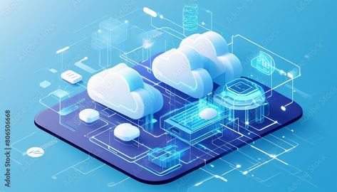 An abstract representation of cloud computing infrastructure powering online services Cloud Computing Illustration, Computer Cpu, Online Services, Ex Machina, Video Template, Computer Technology, Online Service, Cloud Computing, Photo Illustration