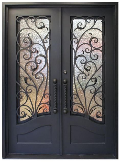 Wrought Iron Entry Doors, Wrought Iron Front Door, Mediterranean Homes Exterior, Wrought Iron Door, Iron Front Door, Iron Entry Doors, Iron Door Design, Rod Iron, Deadbolt Lock