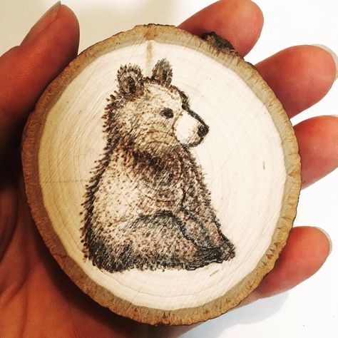 Bears Made From Wood Slices, Bear Wood Burning, Forest Wood Burning, Wood Burning Animals Wildlife, Bear Stencil, Wood Burning Art Tiger, Laser Cut Coaster, Bear Artwork, Fall Front Porch Decor