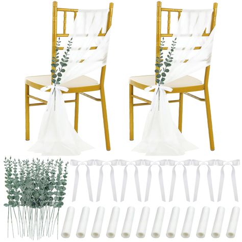 PRICES MAY VARY. Wedding Aisle Chair Decorations: you will receive 48 sets of wedding aisle chair decorations, including 48 chair sashes, 48 ribbons, and 48 artificial eucalyptus stems; Tie the sashes to the chair, decorate it with eucalyptus stems, and tie a bow, creating an atmosphere of romance and elegance Suitable Size for Convenience: the chair sashes measure about 96.1 inches/ 244 cm in length and 7.9 inches/ 20 cm in width; The ribbon measures about 0.6 x 39.4 inches/ 1.5 x 100 cm, easy Wedding Aisles, Wedding Ceremony Chairs, Decorations For Wedding, Wedding Chair Sashes, Aisle Decorations, Decor For Wedding, Party Chairs, Ceremony Chairs, Wedding Chair Decorations