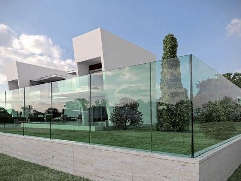 Glass Balcony Railing, Glass Railing System, Glass Fence, Metal Deck, Glass Balcony, Modern Fence Design, Steel Fence, Verre Design, Boundary Walls