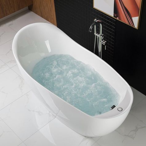 Deep Bathtub, Deep Tub, Beautiful Bathtubs, Air Bathtub, Jetted Bath Tubs, Freestanding Tub Faucet, Beach Bungalow, Chrome Faucet, Freestanding Bathtub