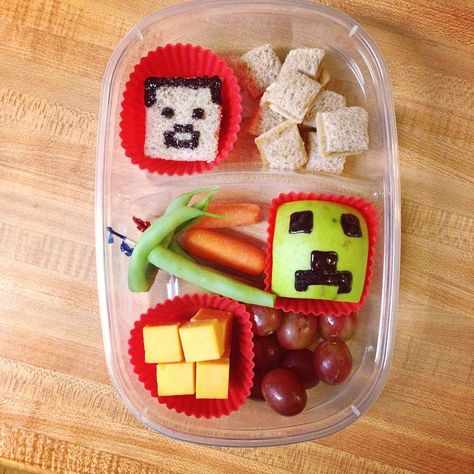 Minecraft Bento, Minecraft Lunch, Non Sandwich Lunches, Fun Lunches, Packing Lunch, Kid Lunches, Minecraft Theme, Lunch Bento, Kids Lunches