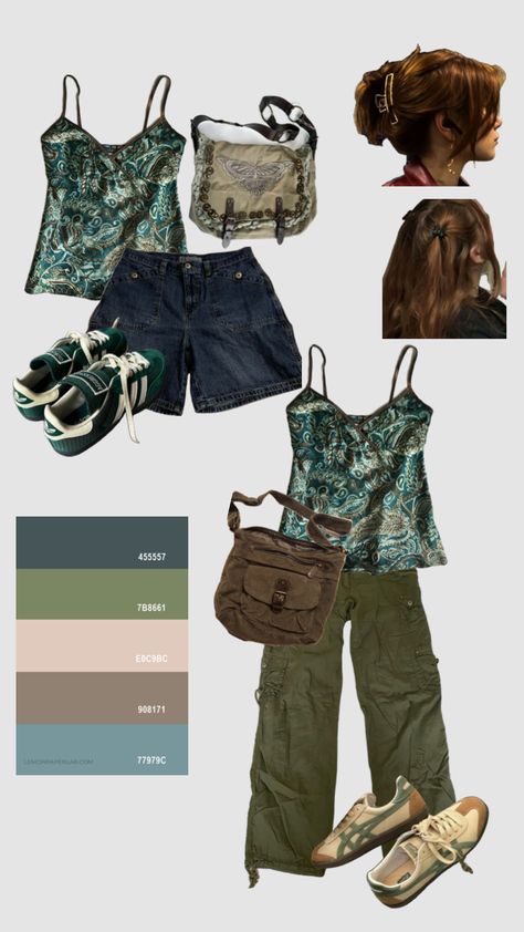 #outfitinspo #fitspo #greenoutfits #green #blue #brown Mint And Brown Outfit, Brown And Teal Outfits, Teal And Brown Outfit, Camp Flog Gnaw Outfits, Mint Green Outfits, Teal Outfits, Camp Flog Gnaw, Brown Fits, Brown Outfit