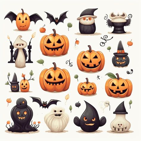 Vector halloween clipart character | Premium Vector #Freepik #vector Halloween Stickers Printable, Miniature Halloween, About Halloween, Halloween Vector, Font Graphic, Halloween Clipart, Halloween Stickers, Halloween Spooky, Cool Fonts