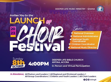 Choir Festival Launching design Music Ministry, Youth Leader, Deeper Life, Jazz Piano, Envelope Design, Music Director, Company Profile, Profile Design, Choir