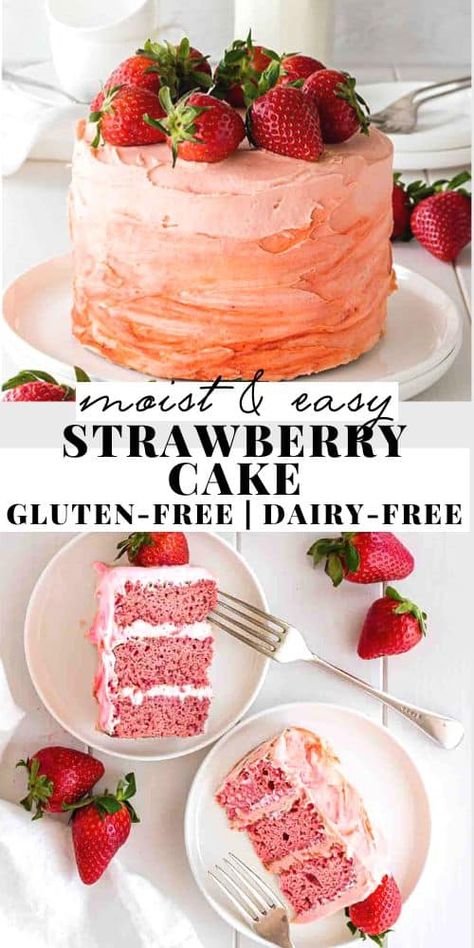 Gluten Free Dairy Free Cake, Gluten Free Strawberry Cake, Dairy Free Cake Recipe, Vegan Gluten Free Cake, Vegan Pies, Strawberry Gluten Free, Strawberry Cake Easy, Gluten Free Cake Recipe, Berry Recipes