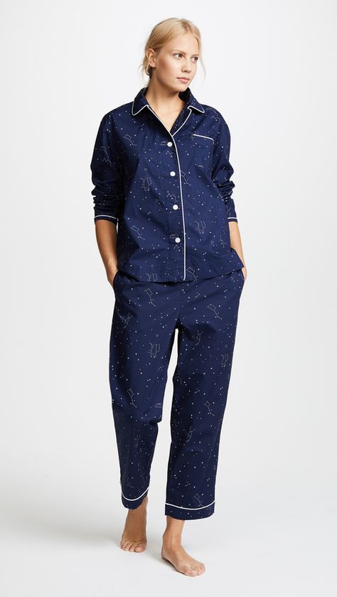 Sleepy Jones Bishop Constellation Pajama Set. Winter pajama fashions. I'm an affiliate marketer. When you click on a link or buy from the retailer, I earn a commission. Andy Spade, Sleepy Jones, Night Pajama, Peplum Sweater, T Strap Flats, Cozy Pajamas, Winter Pajamas, Menswear Inspired, China Fashion