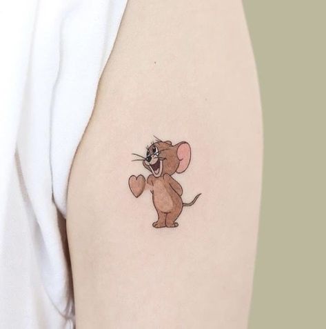 Cat And Mouse Tattoo, Tom E Jerry Tattoo, Tom And Jerry Tattoo Ideas, Yellow Tattoo Ink, Tom And Jerry Tattoo, Pikachu Tattoo, Army Tattoos, Mouse Tattoos, Unicorn Tattoos