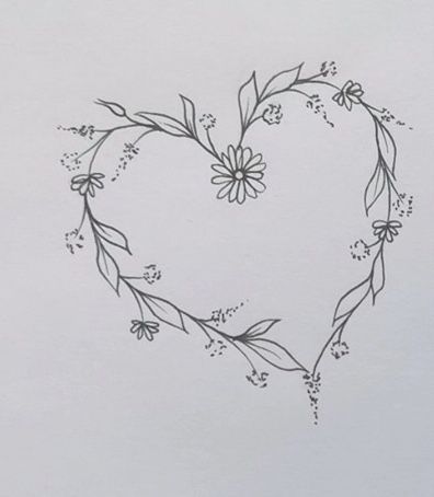 Flower Vine Heart Tattoo, Heart Shaped Vine Tattoo, Heart Shaped Tattoos With Flowers, Heart With Daisy Tattoo, Heart Vines Tattoo, Daisy Wreath Tattoo, Leaf Heart Tattoo, Heart Wreath Tattoo, Heart Vine Tattoo