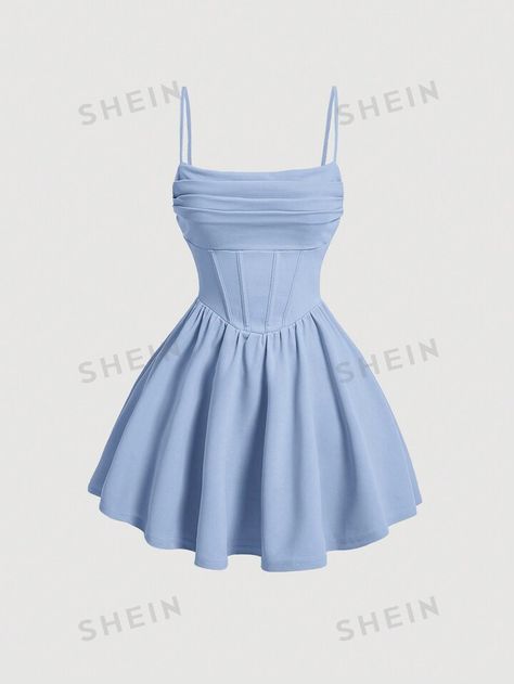 SHEIN MOD Solid Ruched Cami White Summer Dress | SHEIN USA Grade 8 Grad Dresses Short, Light Blue Dress Short, Corset Dress Short, 8th Grade Graduation Dresses, Grade 8 Grad Dresses, Grad Dresses Short, Light Purple Dress, Hoco Dresses Short, Cute Short Dresses