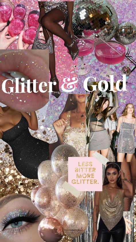 Gold Hen Do Theme, Hens Themes Outfits, Glitterbox Theme Party, Glitter Birthday Aesthetic, All That Glitters Bachelorette, Glitz And Glam Birthday Theme, Glitter Hens Party Theme, Glitter Hen Party, Glitz And Glam 21st Birthday Party