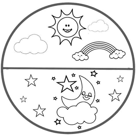 Sun And Moon Activities, Day And Night Activities Preschool, Moon Activities, All About Me Preschool, English Activities For Kids, Shapes Preschool, Sunday School Crafts For Kids, Preschool Activities Toddler, Kindergarten Learning Activities