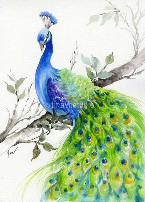 TinaVuStudio on Etsy Watercolour Bird, Watercolor Peacock, Peacock Painting, Peacock Art, Seni Cat Air, Lukisan Cat Air, Arte Inspo, Contemporary Abstract Art, Watercolor Bird