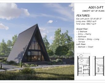 Tiny Cabin Floor Plans, A Frame Floor Plans, Modern A Frame Cabin, Modern A Frame, A Frame Cabin Plans, Small Tiny House, Tiny House Interior Design, House Plans 3 Bedroom, Tiny House Loft