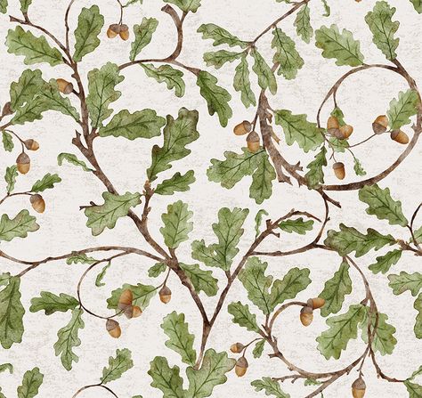 The 'Great Oaks' design by Robyn Valerie forms part of the brand's Cape Dutch Collection. This design is ideal for wallpaper in a classic style home and works perfectly for fabric as well. Craftsman Wallpaper, Cape Dutch, English Country Decor, Old Oak Tree, Artist Materials, Oak Trees, Kitchen Wallpaper, Arts And Crafts Movement, Green Wallpaper