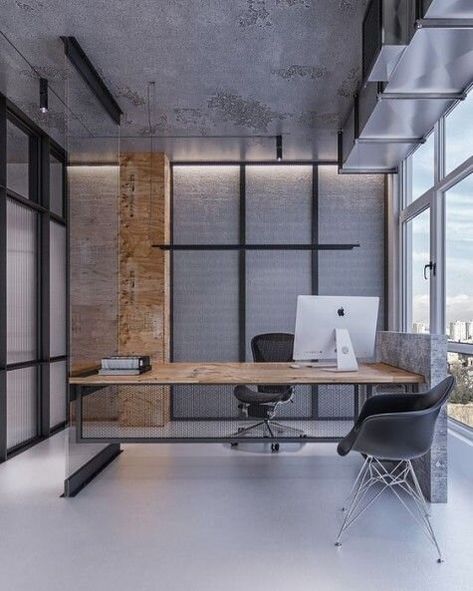 40 Modern Minimalist Home Office Ideas and Designs Modern Office Design Inspiration, Industrial Home Offices, Interior Kantor, Asma Kat, Minimalist Home Office, Industrial Office Design, Medical Office Design, Office Design Inspiration, Office Architecture