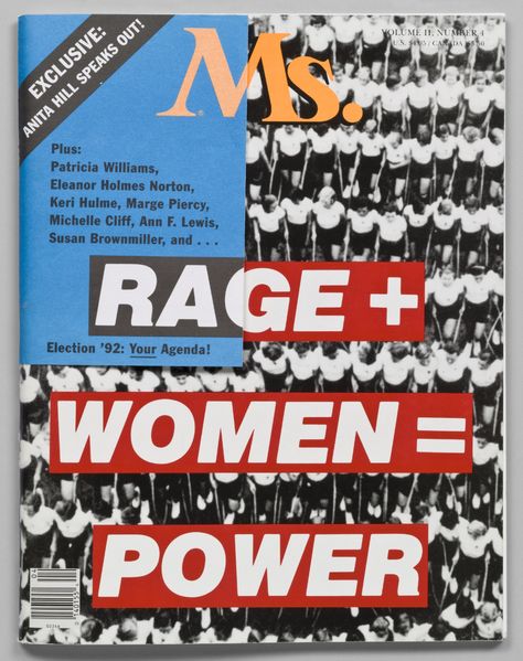 Barbara Kruger. Rage + Women = Power, cover for Ms. magazine. January/February 1992 | MoMA Formal Study, Feminist Magazine, Ms Magazine, Feminist Artist, Barbara Kruger, Saul Leiter, Contemporary Studio, Fashion Boards, Mass Culture