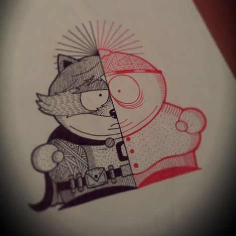 Burpi Brebzy. Foudre Noire tattoo shop. Dunkerque France. #tatouages #tattoos #flashtattoo #tattooflash #dotwork #southpark #cartman #coon #ericcartman #thecoon #burpibrebzy Eric Cartman Tattoo, South Park Tattoo, Southpark Cartman, Cartman South Park, Noir Tattoo, Comic Tattoo, Eric Cartman, Sleeves Ideas, Tattoo Shop