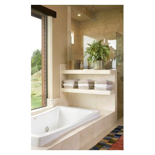 The Aurea - Contemporary - Bathroom - Portland - by Alan Mascord Design Associates Inc | Houzz Shelf Over Bathtub, Bathroom Wall Shelf, Tub Remodel, Bathroom Storage Ideas, Luxe Bathroom, Bathtub Remodel, Bathroom Organization Diy, Bathroom Tub, Small Bathroom Storage