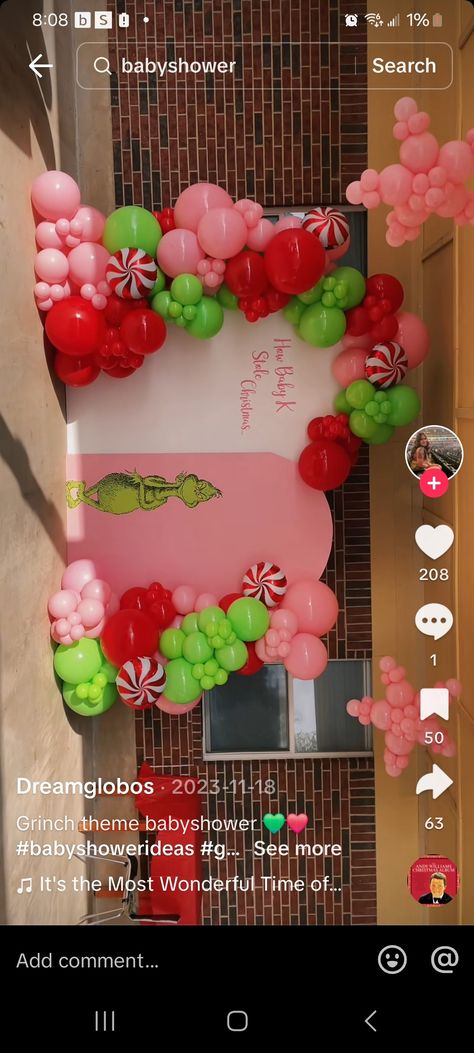 The Grinch Backdrop, Grinch Gender Reveal Ideas Decoration, Cindy Lou Birthday Party, Grinch Gender Reveal Party, Whoville Birthday Party Ideas, Cindy Lou Who Birthday Party, Grinch Baby Shower Ideas Girl, Grinch Backdrop Ideas, Whoville Baby Shower Ideas