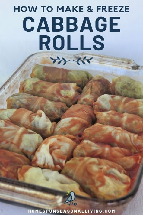 Old-fashioned stuffed cabbage rolls are a delicious and easy meal. Get the easy method and learn how to make & freeze them for quick meals later on our blog. We'll give you options to customize for your family's favorite flavors, too! #homemaderecipes #fromscratch #recipeideas Quick Winter Dinner, Freezing Cabbage, Easy Cabbage Rolls, Cabbage Rolls Recipe, Seasonal Living, Stuffed Cabbage, Cooked Cabbage, Winter Dinner, Cabbage Rolls