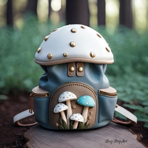 Fantasy Backpack, Cool Purses, Fantasy Bags, Mushroom Things, Mushroom Backpack, Mushroom Purse, Mushroom Stuff, Ewolucje Eevee, Mushroom Bag