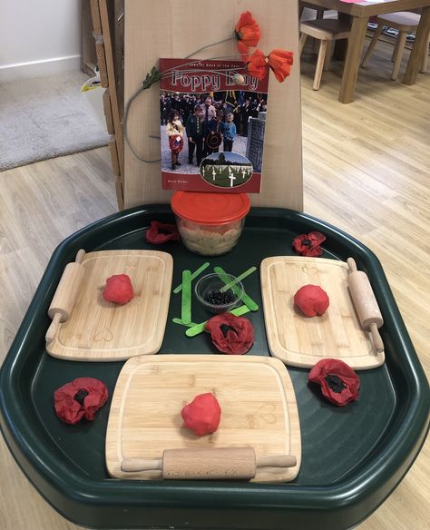 Poppy Day Eyfs, Remembrance Tuff Tray Ideas, Anzac Ted Activities, Poppy Tuff Tray Ideas, Poppy Eyfs Activities, Harmony Day Activities Preschool, Remembrance Day Tuff Tray, Remembrance Day Eyfs, Remembrance Day Activities For Preschool