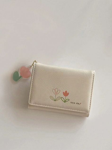 White  Collar  Pu Plants  Embellished   Wallets & Cardholders Wallet For Women Small, Small Wallets For Women, Wallets For Girls, Stylish Petite, College Work, Cute Wallets, Chic Flowers, Women Wallet, Short Wallet