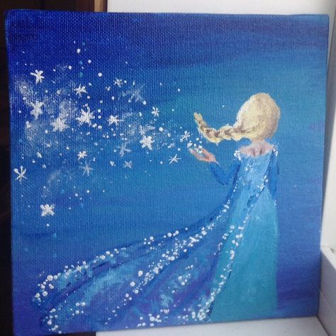 Painting Princess, Elsa Painting Easy, Elsa Painting, Frozen Canvas, Frozen Painting, Summer Art Projects, Disney Canvas Art, Disney Canvas, Acrylic Painting Inspiration