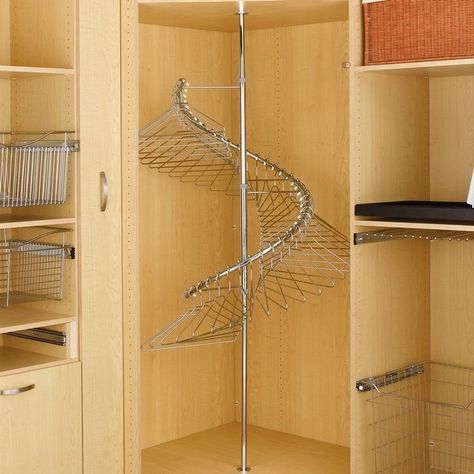 Diy Corner Wardrobe Ideas, Spinning Clothes Rack, Spiral Clothes, Clothes Bar, Corner Closet, Organized Closet, Corner Wardrobe, Tiny Closet, No Closet Solutions