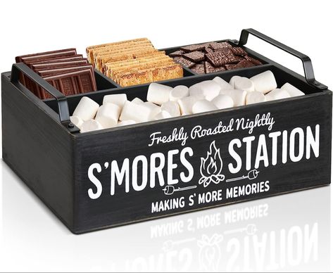 #smores #smoresbar #smoresstation S’mores Box, S’more Station, Outdoor Smores Bar, Smores Kit Diy, Smores Caddy, S'mores Box, Smores Kit, Smores Station, Smores Maker