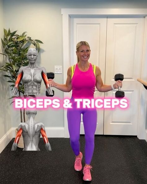 Danica Osborn on Instagram: "Bis and Tris Oh My!  Give this Bicep and Tricep workout a go if you want stronger arms.   🔟 reps of each 3️⃣x through. I’m using 12lb/5kg dumbbells but listen to your body. That means you can do fewer or more reps, lighter or heavier dumbbells, and less rounds through, if needed. As I tell my classes, YOUR workout, YOUR body, YOUR goals.   Let me know how those arms feel after these! 😜" Bus And Tris Workout, Arm Dumbell Workout, Stronger Arms, Bicep And Tricep Workout, Tricep Workout, Strong Arms, Arm Fat, Biceps And Triceps, Triceps Workout