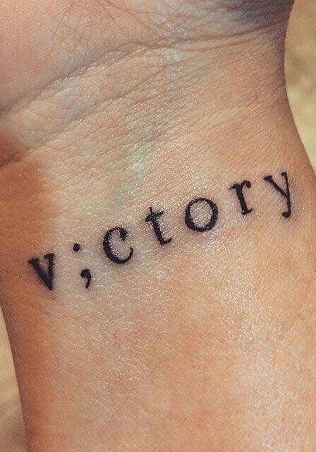 Cross Semi Colon Tattoo, Victory Tattoo Ideas, Tattoo Ideas With Semicolon, Semicolon Tattoos Ideas, Tattoo Semi Colon Ideas, Semi Colons Tattoos, Victorious Tattoo, Semi Colon Cross Tattoo Ideas, Semi Colon Small Tattoo Ideas