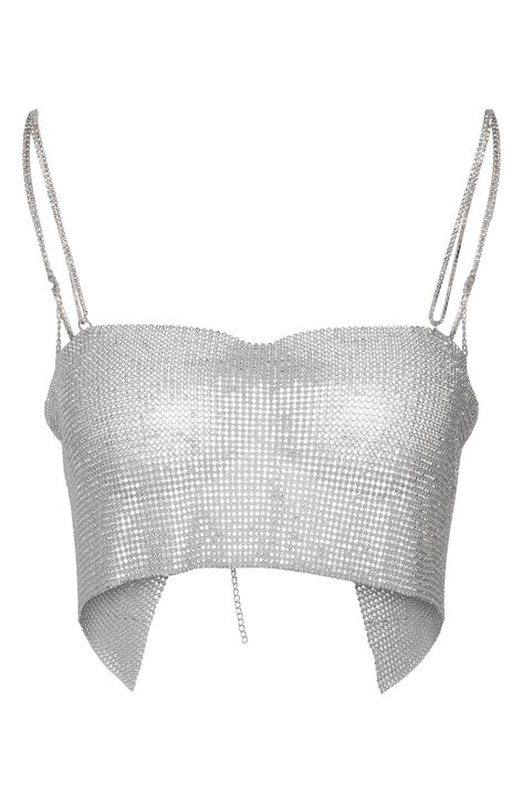 This festival-ready tank is designed in a cropped silhouette and covered in lustrous metallic studs. 6 1/2" center front length (size M/L) Sweetheart neck Sleeveless 50% plastic, 50% polyester Hand wash, line dry Imported Metallic Top Outfit, Weeknd Concert, Fashion Terms, Childish Gambino, Concert Fits, Formal Style, Sweetheart Neck, Kpop Outfits, Crop Tank