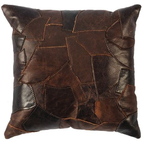 WD1665FB Wooded River 16" x 16" Patchwork Leather Decorative Pillow In Medium Tone Browns With Chocolate Suede Fabric Back Leather Throw Pillow, Patch Pillow, Barn Wood Picture Frames, Suede Throw Pillows, Western Bedding, Leather Throw Pillows, Black Forest Decor, Leather Decor, Leather Pillow