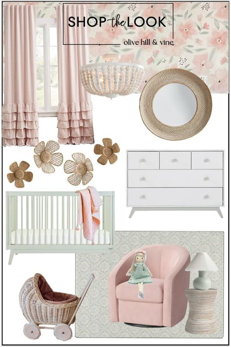 Nursery Sage Green, Nursery Sage, Sage Nursery, Pink Baby Nursery, Pink And Green Nursery, Sage Green And Pink, Sage House, Nursery Nook