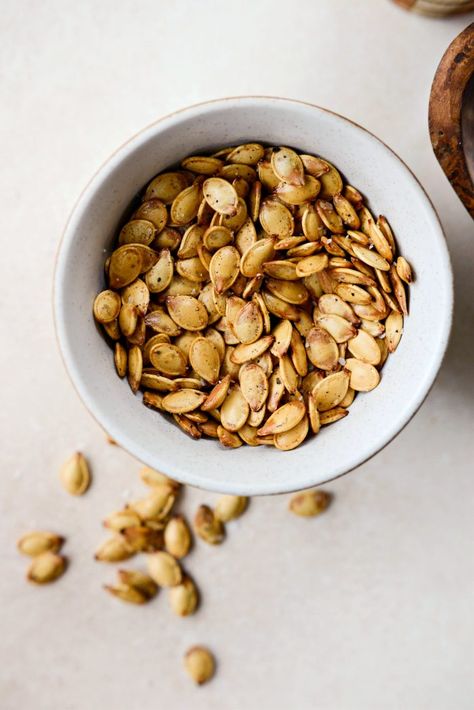 Air Fryer Salt and Pepper Pumpkin Seeds - Simply Scratch Air Fryer Pumpkin Seeds, Air Fryer Pumpkin, Pumpkin Seed Recipes, Scratch Recipes, Sheet Pans, Wholesome Snacks, Toasted Pumpkin Seeds, Roasted Pumpkin, Roasted Pumpkin Seeds