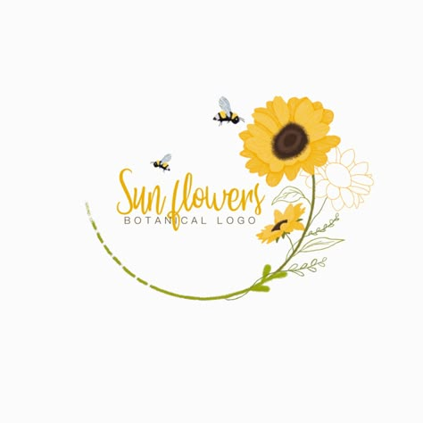 Logotipo e logo con fiori e api Sunflower Logo Design, Herbal Logo Design, Farm Logo Inspiration, Sunflower Logo, Photography Business Logo, Herbal Logo, Business Logo Ideas, Idea Logo, Flower Logo Design