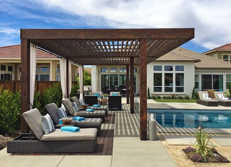 Great Sources for Outdoor Pergolas and Pergola Kits Pool Pergola, Small Pergola, Pool Shade, Cheap Pergola, Pergola Ideas, Building A Pergola, Modern Pergola, Pergola Attached To House, Metal Pergola