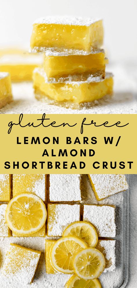 Made with a rich, buttery, nutty shortbread crust and topped with a sweet and tangy lemon curd, these gluten free lemon bars with almond shortbread crust are the best lemon bars you’ll ever have. Seriously, they are lemon bar perfection! The Best Lemon Bars, Gf Muffins, Gluten Free Benefits, Gluten Free Lemon Bars, What Is Gluten Free, Best Lemon Bars, Almond Shortbread, Gluten Free Bars, Grain Free Desserts