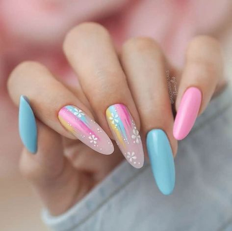 flower nails Unghie Nail Art, Pastel Nails Designs, Colorful Nails, Flower Nail Designs, Really Cute Nails, Easter Nails, Pastel Nails, Nail Designs Spring, Floral Nails