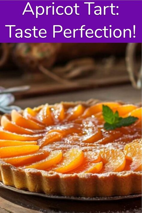 Apricot tart topped with fresh slices and garnished with mint, set on a wooden table with a cup of tea and fresh apricots in the background. Apricot Recipes Dinner, Apricot Baking, Apricot Desserts, Apricot Tart Recipe, Apricot Dessert, Fresh Apricots, Apricot Tart, Feeling Uninspired, Homemade Shortbread