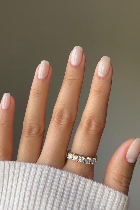 Rounded Square Natural Nails, Squoval Milky Nails, Bridesmaid Nails Squoval, Clean Bridal Nails, Sheer Wedding Nails, Nail Shapes Natural Nails, Squoval Nail Shapes, Clean Professional Nails, Natural Nails For Nurses